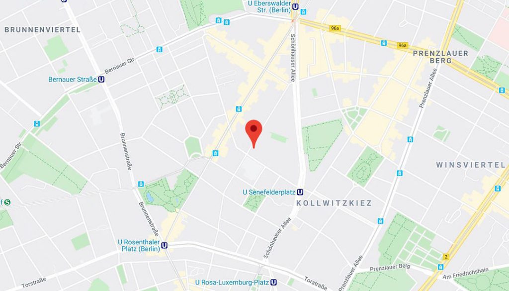 Karte unseres 3dtex Büros in der Choriner Straße 57 in Berlin
